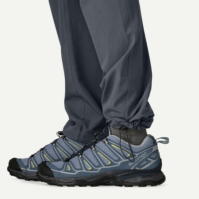Adjustable cuff detail view of Patagonia Terravia Trail Pants women's in smolder blue colour