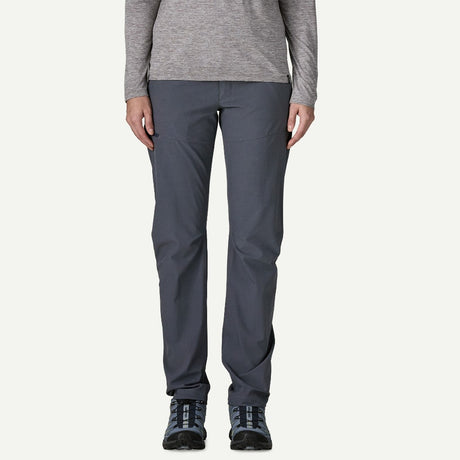 Front on-model view of Patagonia Terravia Trail Pants women's in smolder blue colour