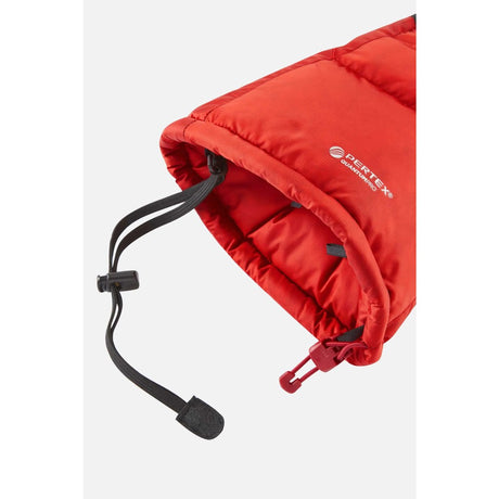 Draw cord detail view of Rab Endurance mitts in fiery red colour