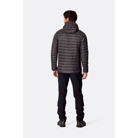 Back on-model view of Rab Microlight Alpine Hoody men's in anthracite colour