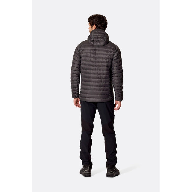 Back on-model view of Rab Microlight Alpine Hoody men's in anthracite colour
