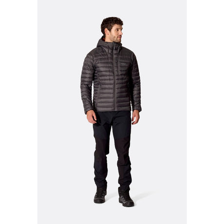 Front on-model view of Rab Microlight Alpine Hoody men's in anthracite colour