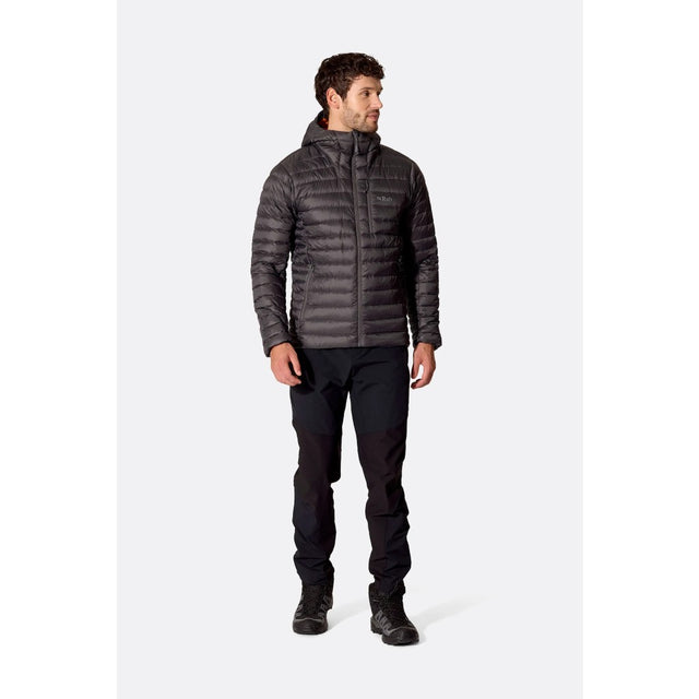 Front on-model view of Rab Microlight Alpine Hoody men's in anthracite colour