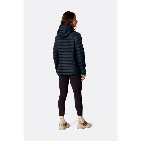 Back on-model view of Rab Microlight Alpine Hoody women's in galaxy blue colour