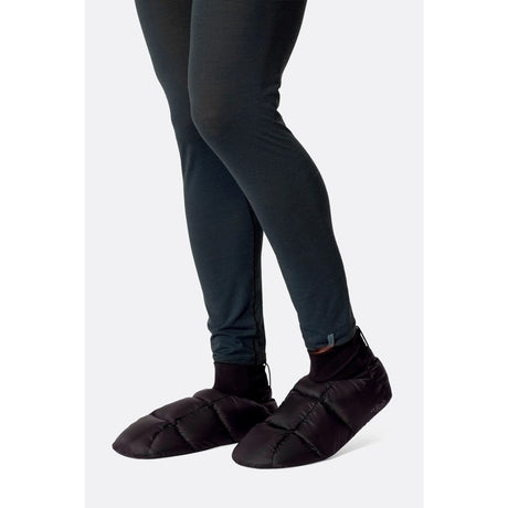 On-model view of Rab Microlight Hut slippers in black colour