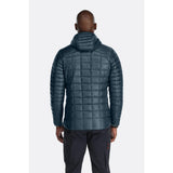 Back on-model view of Rab Mythic Alpine Jacket Men's in dark blue colour