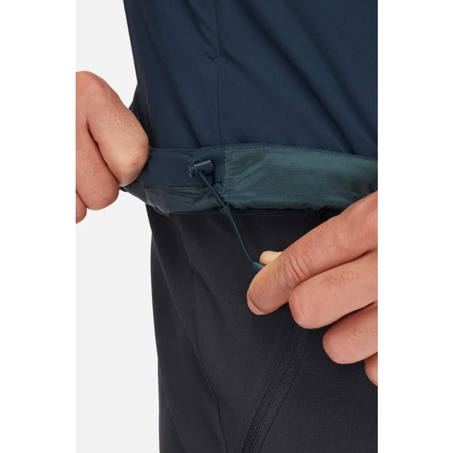 Hem detail view of Rab Xenair Alpine Light Jacket Men's in dark blue colour