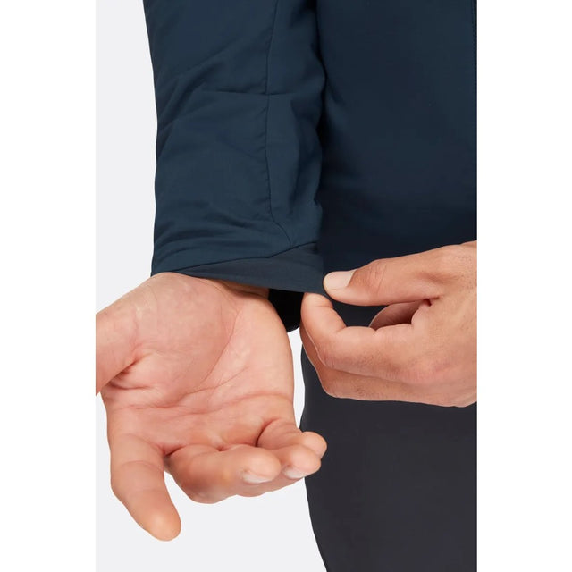 Sleeve detail view of Rab Xenair Alpine Light Jacket Men's in dark blue colour