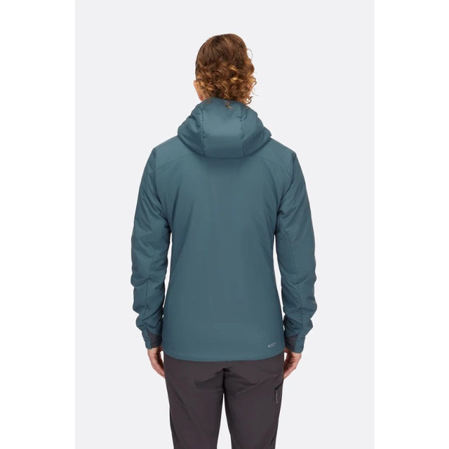 Back on-model view of Rab Xenair Alpine Light Jacket Women's in blue colour