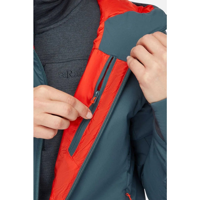 Zipper detail view of Rab Xenair Alpine Light Jacket Women's in blue colour