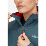 Zipper detail view of Rab Xenair Alpine Light Jacket Women's in blue colour