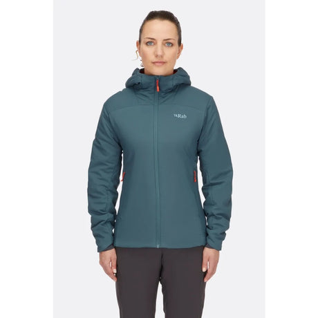 Front on-model view of Rab Xenair Alpine Light Jacket Women's in blue colour