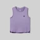 Front view of Rabbit EZ Crop Tank women's in chalk violet colour