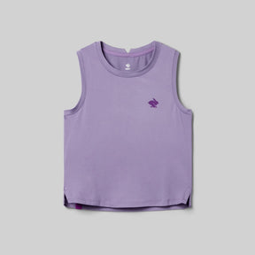 Front view of Rabbit EZ Crop Tank women's in chalk violet colour