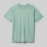 Front view of rabbit men's EZ tee perf ICE short sleeve in iceberg green colour