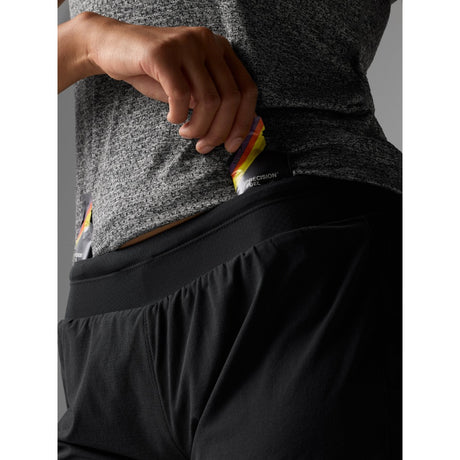 Pocket detail on-model of Rabbit FKT 4" women's short in black colour