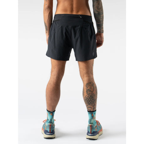 Back on-model view  of Rabbit FKT 5" men's shorts in black colour