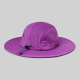 Back view of rabbit fastrock hat in purple cactus flower colour