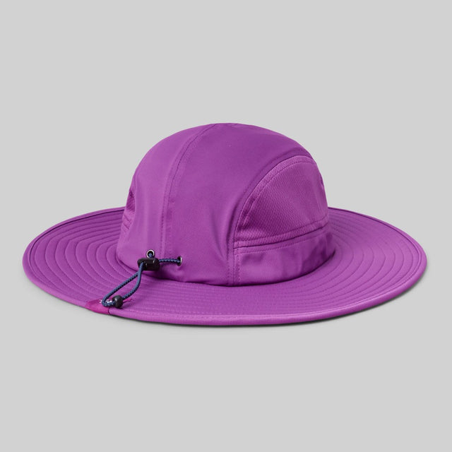 Back view of rabbit fastrock hat in purple cactus flower colour
