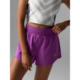 Front on-model view of Rabbit float n' fly shorts for women in purple cactus flower colour