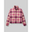 Front view of Rabbit high country pullover LS in mauve plaid colour