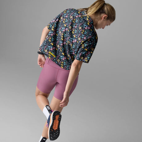 Back view of Rabbit's high country relaxed SS women's shirt in shaded meadow colour