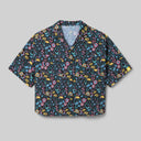 Front view of Rabbit's high country relaxed SS women's shirt in shaded meadow colour