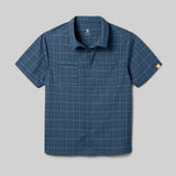 Front view of rabbit High Country SS Men's shirt in dress blue plaid colour
