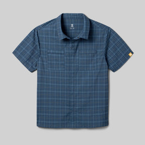 Front view of rabbit High Country SS Men's shirt in dress blue plaid colour