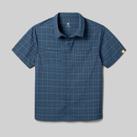 Front view of rabbit High Country SS Men's shirt in dress blue plaid colour