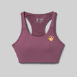 Front view of Rabbit's hydration trail bra women's in hawthorn rose colour