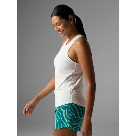 Side view on-model of rabbit women's ice perf tank in white colour