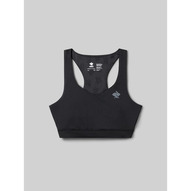 Front view of rabbit's strappy pocket bra in black colour