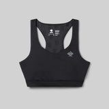Front view of rabbit's strappy pocket bra in black colour
