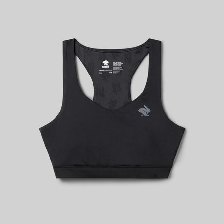 Front view of rabbit's strappy pocket bra in black colour