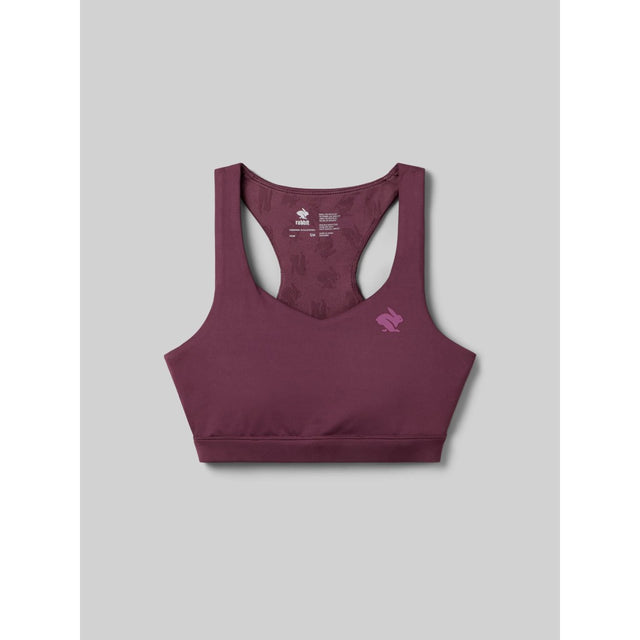 Front view of rabbit's strappy pocket bra in mauve colour
