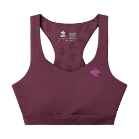 Front view of rabbit's strappy pocket bra in mauve colour