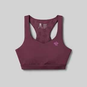 Front view of rabbit's strappy pocket bra in mauve colour