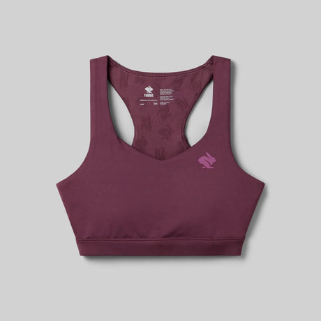 Front view of rabbit's strappy pocket bra in mauve colour