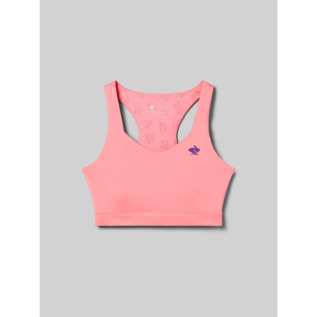 Front view of rabbit's strappy pocket bra in strawberry pink colour