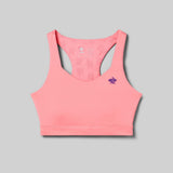 Front view of rabbit's strappy pocket bra in strawberry pink colour