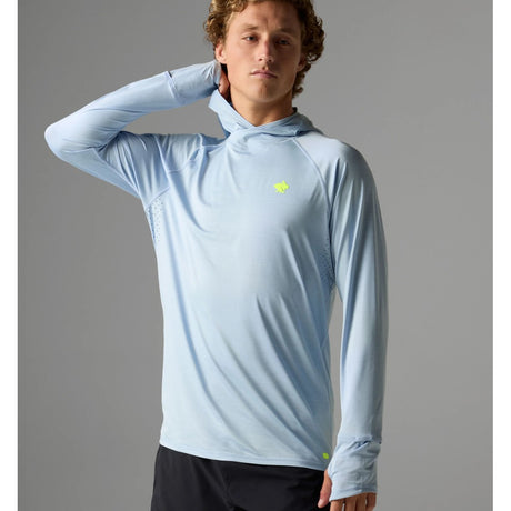 Front on-model view of rabbit UPF Deflector 2.0 Pullover Men's hoody in skyway colour