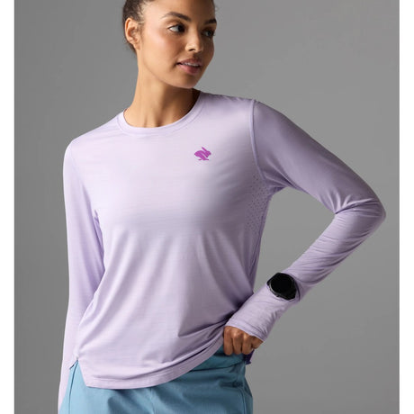 Front on-model view of rabbit UPF Tee LS Women's shirt in Pastel Lilac colour