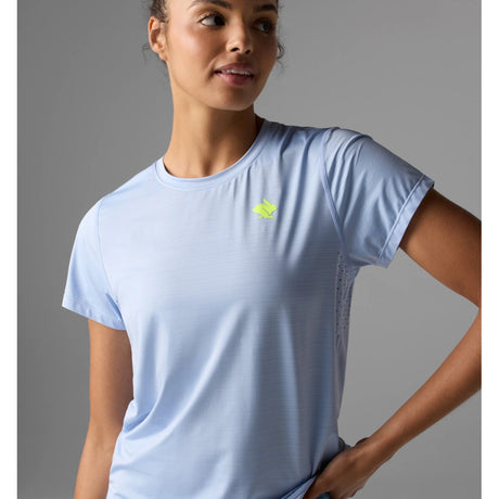 Front view on-model of rabbit UPF Tee SS women's in skyway colour