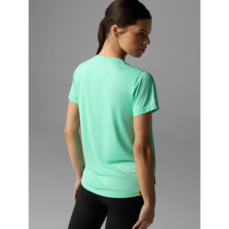 Back view on-model of rabbit UPF Tee SS women's in opal colour