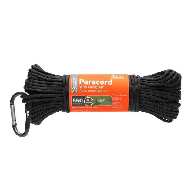 SOL 550 Paracord 100ft with carabiner in black colour