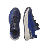 Side and top view of Salomon Aero GRVL WP kids' in maritime blue/Silver Cloud/Bluing colour