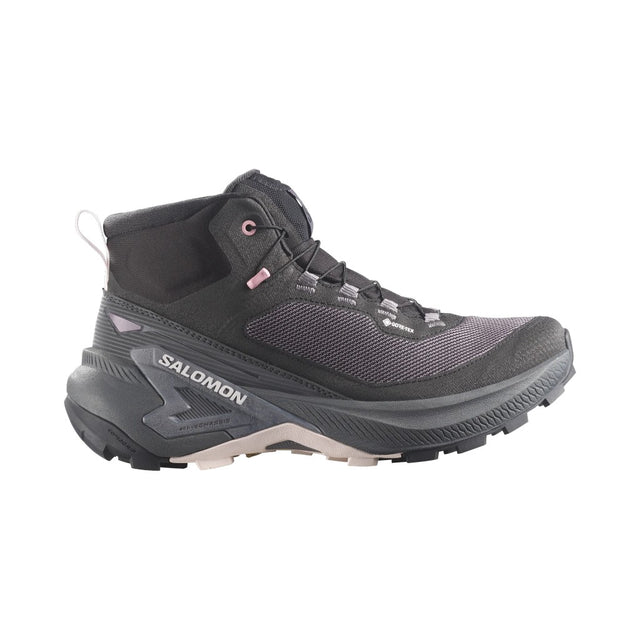 Side view of Salomon Genesis Mid GTX Women's hiking boots in Black / Dawn Pink / Lilac Ash