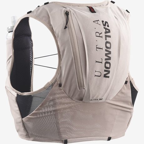 Back view of the Salomon S/LAB ULTRA 12 liter vest in Goat and Black colour