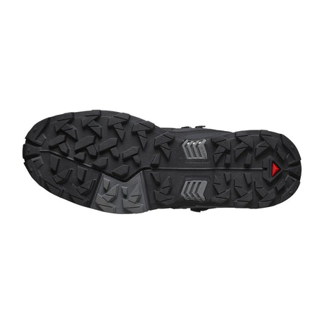 Sole view of Salomon X Ultra 5 Mid GTX Men's hiking boots in Black / Asphalt / Castlerock colour